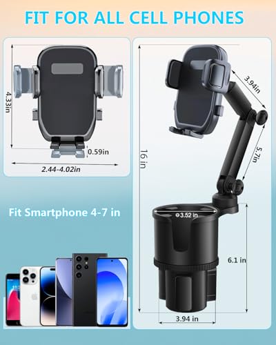Cup Phone Holders for Your Car, [360°Adjustable] Car Cup Holder Phone Cradle for 2.5-4" Cup Holders-Compatible with iPhone 15/14 Pro, Phone Holder Mount for Truck/SUV| Anti-Slip & No Shake Design - color: black