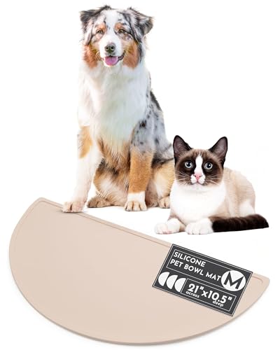 Should We Go? Waterproof Silicone Dog Food Mat – Medium Size Non-Slip Pet Bowl Mat, Raised Edge Design, Easy-to-Clean Pet Food Placemat for Dog & Cat Bowls, 21" Across x 10.5" Deep - Natural Sand - color: Natural Sand, size: Medium