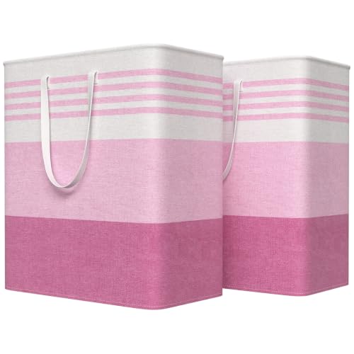 WOWBOX 2 Pack Laundry Baskets, Laundry Hampers, Freestanding Dirty Clothes Hampers with Reinforced Handles & Cross Stitch & Waterproof Coating, for Laundry Bedroom Bathroom Dorm,100L Pink - color: Pink, size: 100L