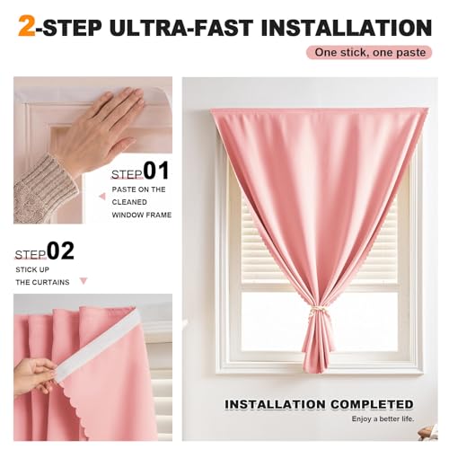 Self Adhesive Curtains - No Drilling, No Rod, Easy to Install Blackout Curtains for Window Blinds,Bedroom(Pink 35 * 59in-1P) - color: Pink, size: 35"W x 59"L (Pack of 1)
