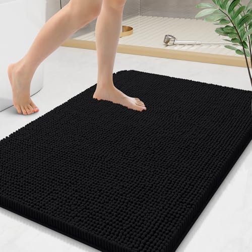 Arotive Bathroom Rugs 36x24, Extra Soft Absorbent Shaggy Chenille Bath Rugs, Machine Washable Rubber Backing Non-Slip Bath Mats for Bathroom Floor Tub and Shower, Home Decor Accessories, Black - color: Black, size: 36" X 24"