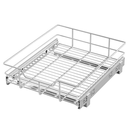 Pull Out Cabinet Organizer 14" W X 17" D, Slide Out Drawers For Kitchen Organizers and Storage, Pull Out Drawers For Cabinets Capacity Heavy Duty Caddy, Cabinet Shelves Chrome-Plated, Bathroom Pantry - color: 1 Tier - Chrome-Plated, size: 14" W X 17" D