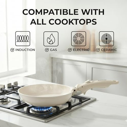 Sunhouse 5-Piece Ceramic Pots and Pans Set Non Stick, Nonstick Kitchen Cookware Sets, Non Toxic Pots and Pans Set Non Stick, PFAS PFOA & PTFE Free, Detachable Handle Pots and Pans, Camping RV Cookware