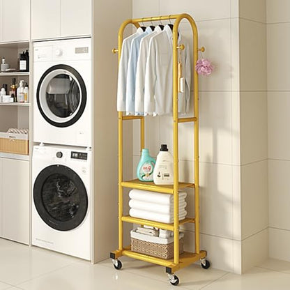 Dttwacoyh Metal Clothing Rack with Wheels and Hanging Hooks,Narrow Coat and Shoe Rack,Small Hall Tree,for Small Space, Bedroom, entryway, Walk-in Closet, Laundry Room-Gold - color: Gold