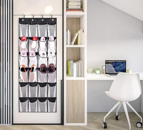 MISSLO Over The Door Organizer 24 Large Mesh Shoe Storage Pockets, Black