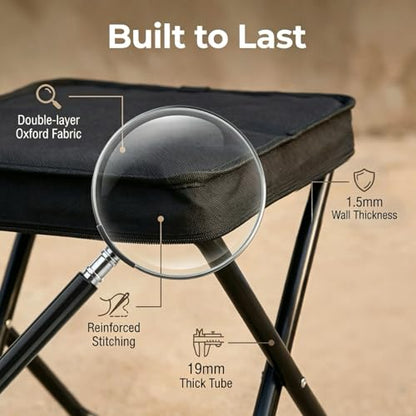 15.7" Tall Folding Stool 440LBS Heavy Duty Aluminum Alloy Portable Camping Chair for Adults, Integrated Storage Collapsible Sling Bag Stool, Perfect for Hunting Fishing Backpacking Outdoor Travel