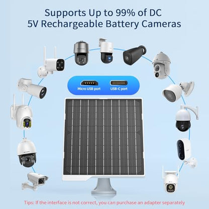 2 Pack 9W Solar Panels- IP65 Waterproof, High Efficiency Charger with 10FT USB-C Cable and Micro USB Adapter, Works in -4°F~176°F, for Outdoor Cameras, Smartphones and All DC 5V Devices