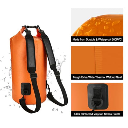 Piscifun Dry Bag, Waterproof Floating Backpack 10L/20L/30L/40L with Waterproof Phone Case for Boating, Kayaking, Fishing - color: Orange, style: 30l