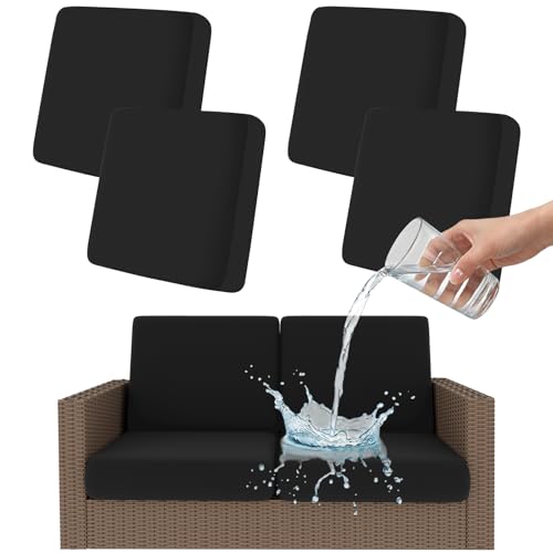 Smiry Waterproof Patio Cushion Covers, Stretch Outdoor Couch Slipcovers Replacement Washable Furniture Protector Sofa Chair Seat Cover for Dogs and Pets (4 Pcs, Black) - color: Black, size: 4PCS
