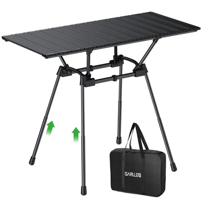 GARLLEN Folding Camping Table 176LBS Capacity, 4 Adjustable Height Roll-up Camping Table with Carrying Bag, Portable Aluminum Picnic Table for BBQ, Cooking, Outdoor, Tabletop 35" L x 16" W - size: Tabletop Size: 35"L x 16"W