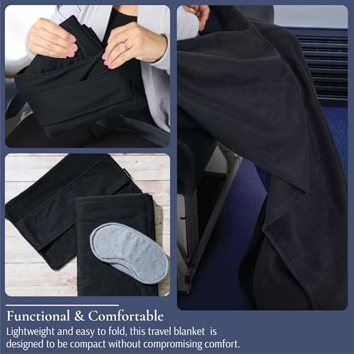 Brookstone Travel Blanket - 2-in-1 Super Soft Lightweight Throw Blanket with Carrying Pouch, Airplane & Car Travel Essentials, Black - color: Black