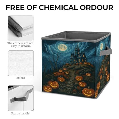 Halloween Castle Pumpkins Foldable Storage Box with Handle Organizer Containers for Home Office Clothes Office Supplies - color: style-6