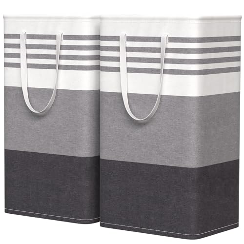 WOWBOX 2 Pack Laundry Baskets, Laundry Hampers, Freestanding Dirty Clothes Hampers with Reinforced Handles & Cross Stitch & Waterproof Coating, for Laundry Bedroom Bathroom Dorm,88L Grey - color: Grey, size: 88L