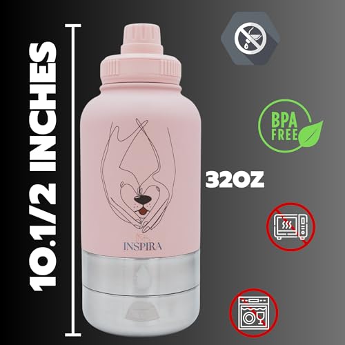 INSIPRA 32oz Dog Water Bottle with Food & Water Bowls – 3-in-1 Portable Pet Travel Bottle with Magnetic Phone Holder, Leakproof, BPA Free, Insulated (Pink) - color: PINK