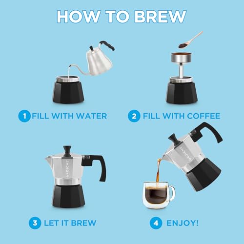 GROSCHE Milano Stovetop Espresso Maker Moka Pot Cuban Coffee Moka Italian Espresso Greca Brewer Percolator | 3 Espresso Cup, Tuxedo - color: Tuxedo, Black, size: 3 espresso cups