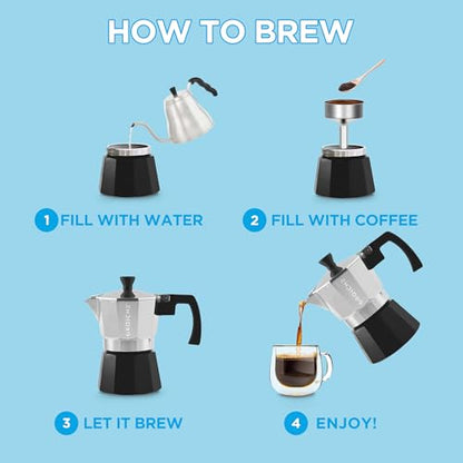 GROSCHE Milano Stovetop Espresso Maker Moka Pot Cuban Coffee Moka Italian Espresso Greca Brewer Percolator | 3 Espresso Cup, Tuxedo - color: Tuxedo, Black, size: 3 espresso cups