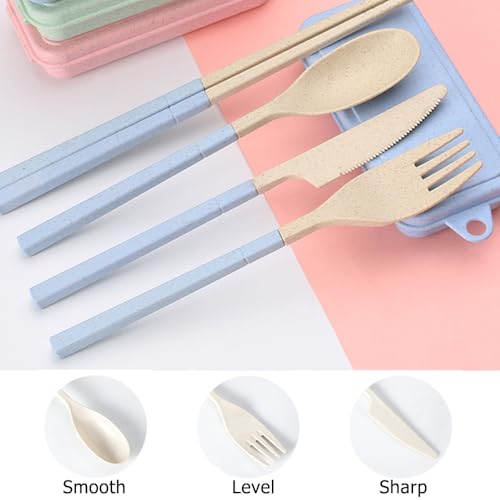 Ouliget Collapsible Reusable Utensils Set with Portable Case,Wheat Straw Utensils Include Spoon Knife Forks Chopsticks,Portable Cutlery for Travel Picnic Camping,2 Pieces