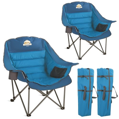 Colegence Oversized XL Padded Camping Chair Set of 2 Wide Heavy Duty Lawn Chairs Support 450 LBS Portable Folding Giant Plus Camp Chair for Outdoor Outside Sports Baseball Soccer-Blue - color: Blue, size: Twin Pack