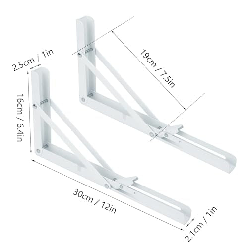 8 Pack 12 Inch White Folding Shelf Brackets with Screw, Collapsible Shelf Bracket Wall Mounted, Heavy Duty Folding Shelf Brackets for Wood Shelves, Wall-Mounted Tables & More - size: 8 Pack 12 Inch White