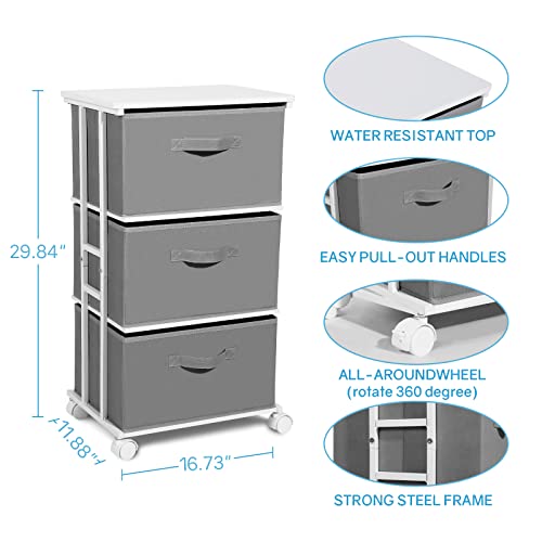 MAX Houser Dresser Tower with 3 Drawers,Fabric Dresser Drawer Organizer Unit,Dresser Chest with Wood Top,Vertical Storage Dresser,Small Dresser for Bedroom,Office-Dark Grey | Fabric Storage Organizer Unit, Chest of Drawers with with WoodTop, Small Vertica