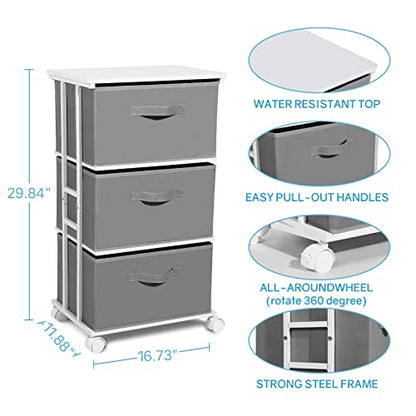 MAX Houser Dresser Tower with 3 Drawers,Fabric Dresser Drawer Organizer Unit,Dresser Chest with Wood Top,Vertical Storage Dresser,Small Dresser for Bedroom,Office-Dark Grey | Fabric Storage Organizer Unit, Chest of Drawers with with WoodTop, Small Vertica