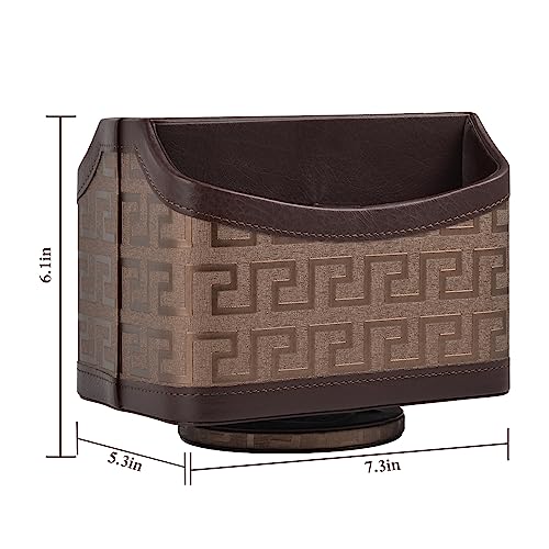 Leather Remote Control Holder 360°Rotatable,Bedside Nightstand Phone Caddy,Office Supplies Storage Box,Desk Organizer for TV Remote Controllers,CD,Pen,Mail,Media Player,Tablets(Coffee Gold) - color: Coffee Gold