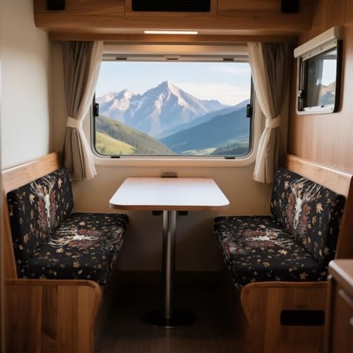 Deer Skull Maple Leaf Print 2 Pcs RV Dinette Cushion Covers Thickened Camper Seat Covers Dinette Booth Stretch Loveseat Sofa Chair Cover Furniture Protector for RV Camper Car Bench - color: Deer Skull Maple Leaf