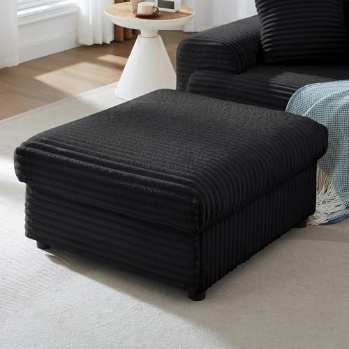 35" Corduroy Ottoman with Storage, Oversized Storage Ottoman for Living Room, Large Square Ottoman for Sofa Couch, Black - color: Ottoman & Black 35.25"