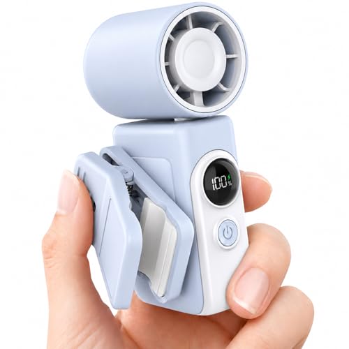 Hotsales Clip-On Portable Fan, 13500 RPM High-Speed Rechargeable Handheld Mini Fan, LED Display, 360° Rotating Detachable Clip, Stroller Fan for Baby, Travel Essentials, Summer Gifts for Women and Men - color: Powder Blue, size: 1 Pack