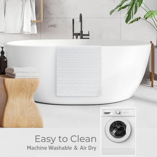 Non Slip Bathtub Mat for Bath Tub Shower Safety - Natural Rubber Mat with Suction Cups ＆ Drain Holes - BPA/PVC Free Large Bathroom Mat - Machine Washable - Unique Diamond Pattern - 17 × 35 Inch - color: White, size: 35" x 17" (Rectangular)