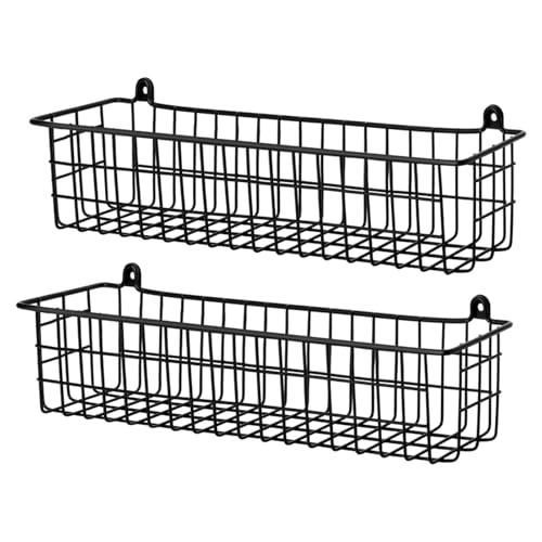 Spice Rack Organizer Wall Mount, 2 Pack Black Seasoning Rack Wire Storage Baskets for Wall or Cabinet Door in Kitchen and RV | Seasoning Rack - color: Black-2Pack