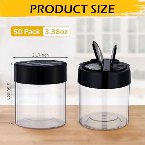 50 Pack 4 oz Spice Jars Plastic Clear Empty Bottles with Shaker Lids Bulk Reusable Seasoning Containers for Herbs Spices Powders Glitter - size: 4 oz