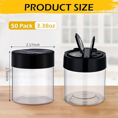 50 Pack 4 oz Spice Jars Plastic Clear Empty Bottles with Shaker Lids Bulk Reusable Seasoning Containers for Herbs Spices Powders Glitter - size: 4 oz