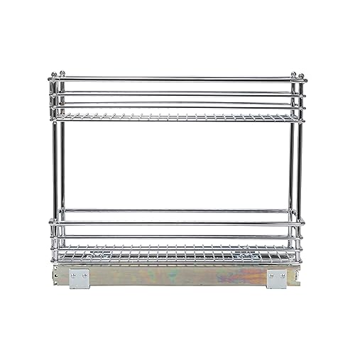 Household Essentials Glidez 2‑Tier Multipurpose Chrome‑Plated Steel Pull‑Out/Slide‑Out Under Cabinet Organizer, Chrome Finish - size: 7" - Extended, style: 2-Tier