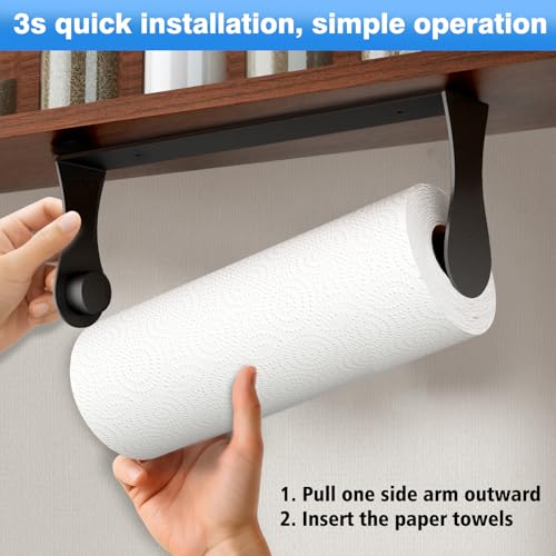 Paper Towel Holder Under Cabinet, Adhesive or Screw Mount, Fits Standard & Mega Rolls, Wall Mount Rack for Kitchen, Bathroom, RV, Black - color: Black