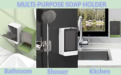 HANCELANT Bathroom Soap Dishes, 2 Pack Bar Soap Holder with Drain Wall Mounted Soap Box for Shower, Bathroom, Kitchen Sink, Keep Soap Bars Dry, Waterproof Dustproof, No Drilling, Adhesive Include - color: White+green