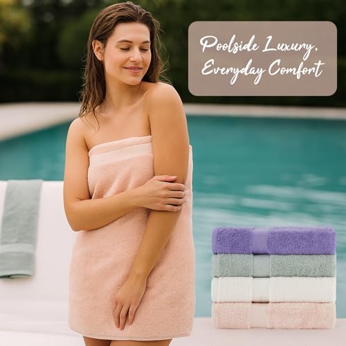BolBom Towels 4 Pack Medium Bath Towel Set, 27“X54” Inches, 500 GSM 100% Ring Spun Cotton, Lightweight and Highly Absorbent Quick Drying Premium Towels for Hotel, Spa,Bath and Bathroom - color: Ivory, Peach, Purple, Sage