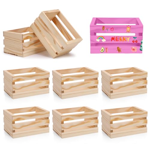 Ejoyous Small Decorative Wood Crates, 5in Vintage Pine Farmhouse Decorative DIY Wooden Storage Boxes for Storing Food Toys Jewelry Gift & House Wedding Party Decoration (6pcs) - size: 6pcs