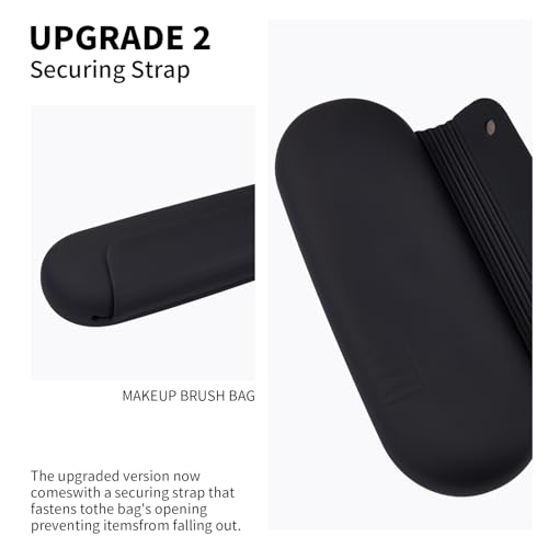 AGIKET 2 IN 1 Silicone Makeup Brush Holder with Beauty Make Up Sponge Holder Case：Soft Portable Cosmetic Face Brushes Holder with Upgrade Anti-Fall Out Magnetic Closure - Black - color: Black, style: Brush Holder & Case