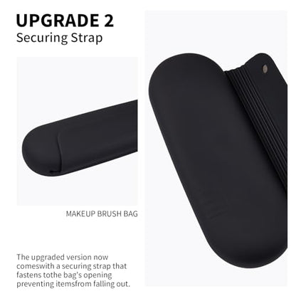 AGIKET 2 IN 1 Silicone Makeup Brush Holder with Beauty Make Up Sponge Holder Case：Soft Portable Cosmetic Face Brushes Holder with Upgrade Anti-Fall Out Magnetic Closure - Black - color: Black, style: Brush Holder & Case