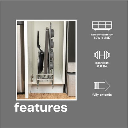 Household Essentials Glidez Multipurpose Chrome-Plated Steel Pull-Out/Slide-Out Storage Organizer for Cookware and Bakeware - Fits Standard Size Cabinet or Shelf, Chrome - size: 5" - Extended, style: Single Tier