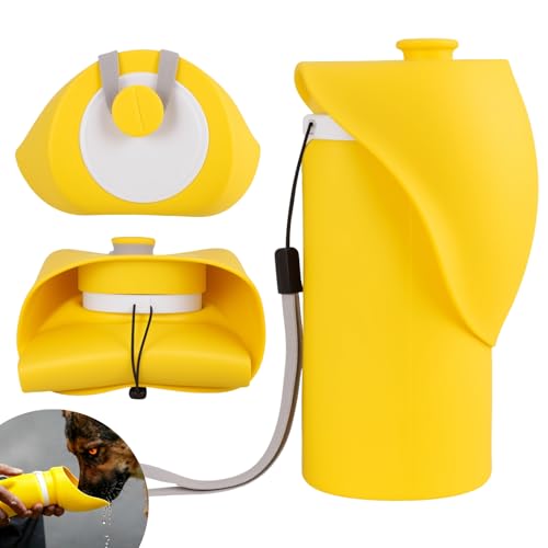 Jalopink Portable Dog Water Bottle, 2-in-1 Leak Proof & Collapsible Silicone Pet Dispenser with Built-in Bowl, Food Grade Travel Cup for Walking, Hiking (19oz/550ml, Yellow) - color: Yellow