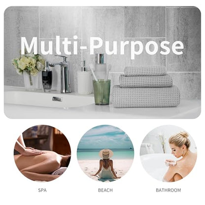 MICROFI New Microfiber Waffle Bath Towels, 3 Pieces, Oversized, Soft, Absorbent, Fast Drying, Lint Free, Includes Bath, Face and Hand Towels 430 GSM (Silver) - color: Silver