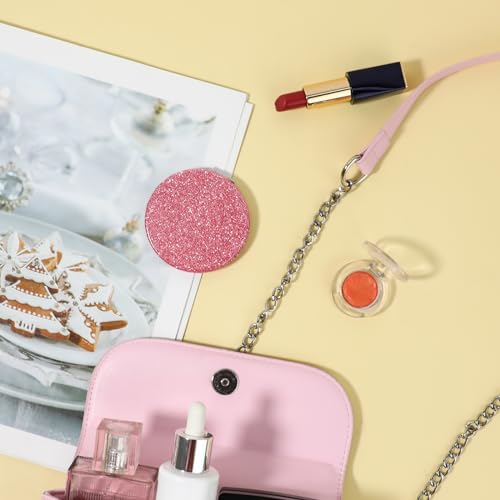 Dimeho Cosmetic Compact Mirror Folding Glitter Round Mini Makeup Mirror Portable Bling Magnifying Vanity Mirror Cute Travel Double-Sided Mirror for Women Purse Handbag Wallet Home Office