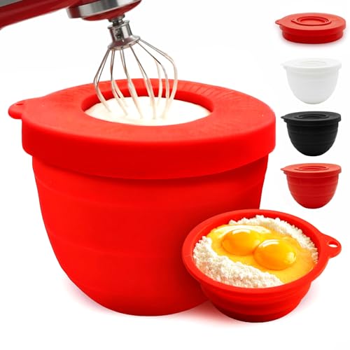 Silicone Bowl Liner for KitchenAid Mixer 4.5/5QT, Collapsible Mixing Bowl Insert with Airtight Lid, Food Grade Silicone KitchenAid Stand Mixer Bowl Liner, Heat Resistant, Dishwasher Safe, 1 Pack (Red)
