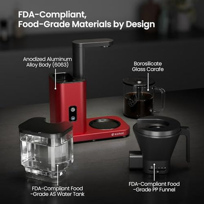 Kismile SCA-Certified 8 Cup Drip Coffee Maker, Pour Over Coffee Machine with 3s Instant Heat 197–205℉, Adjustable Flow Control, Removable Water Tank, Deep Cold Brew & 40 Min Keep Warm (Red) - color: Red