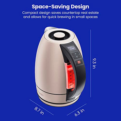 Chefman Electric Tea Kettle, 1.8 Liter Hot Water Electric Kettle Temperature Control Water Boiler with 5 Presets, Tri-Colored LED Lights, Keep Warm, Automatic Shutoff, Rose - color: Rose, style: Stainless Steel