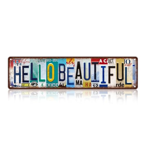 Vintage Hello Beautiful Metal Tin Signs Street Signs | Man Cave Wall Decor 16 x 4 Inches - color: Hello Beautiful