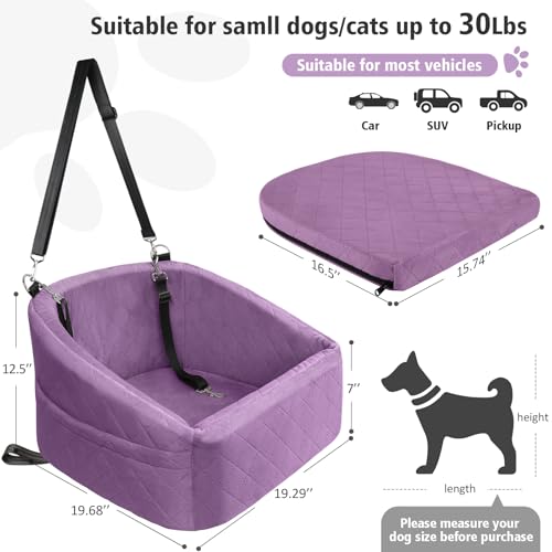 NEEZUKAR Dog Car Seat for Small Medium Dogs,Detachable Washable Dog Booster Seat Under 30lbs, Pet Car Seats Travel Bed with Storage Pockets and Safety Belt (Purple) - color: Purple