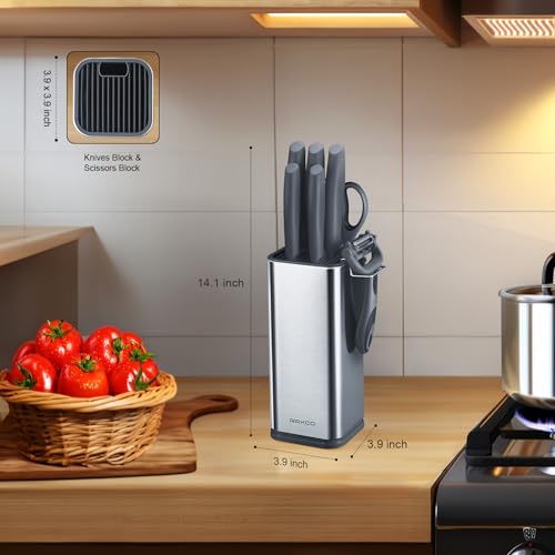 RAXCO Kitchen Knife Set,10-Piece Stainless Steel Knife Set with Block,Gray | Pro-Sharpened Kitchen Knives,Space-saving Compact Organizer for Small Kitchen,RV,Apartment and Dorm - color: Damascus